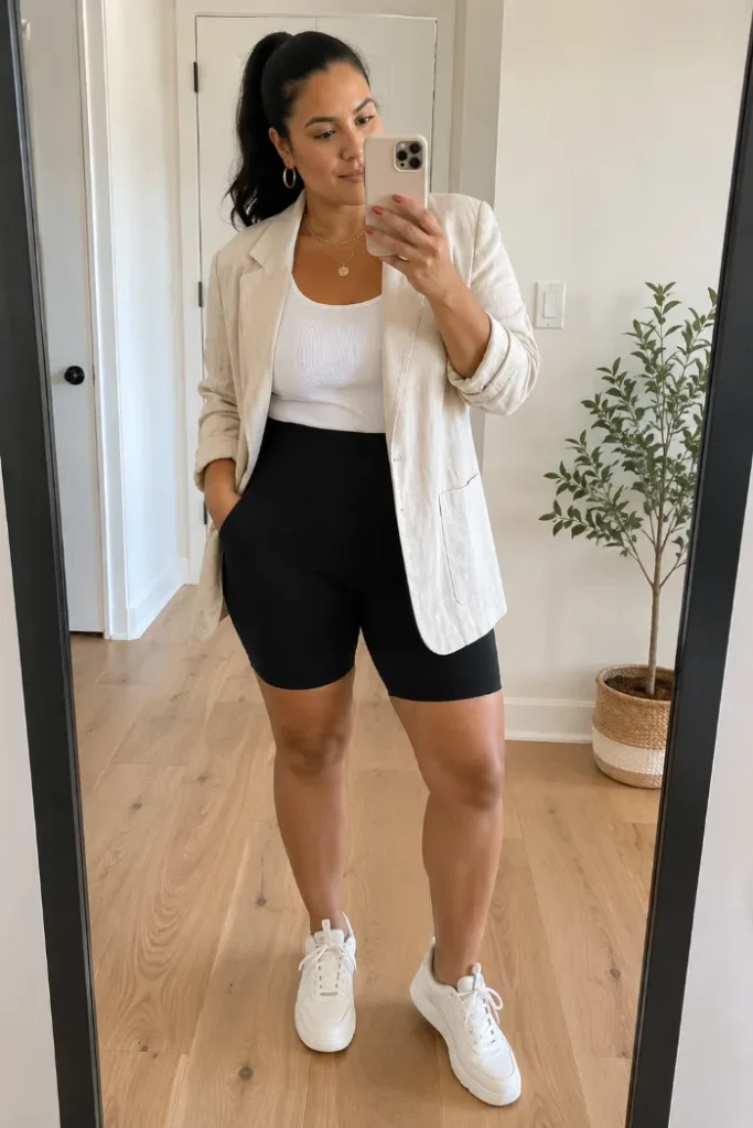 Leafigure high waist biker shorts oversized blazer summer outfit