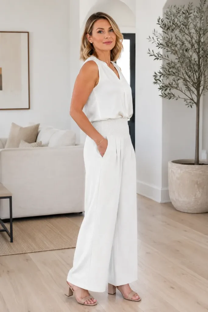 ANRABESS wide leg palazzo pants white tank summer outfit idea